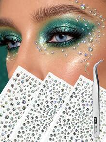 1/3/5/7Sheets Mermaid Theme Face Gems Stickers, Self-Adhesive Rhinestone Face Jewels, Face Stickers For Eye, Forehead, Rave Accessories, Festival, Party, Makeup, DIY Crafts, Y2K Aesthetic,Concert Look - Multicolor - View 7