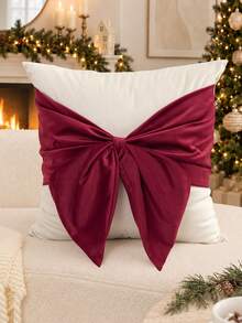 1pc Red Christmas Bow Cushion Cover, Suitable For Indoor Decoration, Christmas Decoration, All-Season Cushion Cover, Without Insert - Off-white - View 2