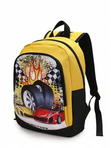 Tas Ransel Anak-Anak Motif Kulit PU dengan Desain Kart Balap dan Skateboard, Dicetak UV, Warna Cerah dan Berwarna-warni, Tali Bahu Tebal dan Meredakan Tekanan Dapat Mengurangi Tekanan pada Bahu, Warna Cerah dan Pola yang Kaya, Tas Ransel Ini Adalah Hadiah Sempurna untuk Anak-Anak, Desain Belakang dengan Spons Bernapas, Tas Ransel Kasual Modis yang Bernapas - Mobil balap berwarna hitam dan kuning - View 8