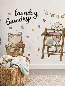 1pc 11.81x23.23 Inch Cartoon Laundry Room Cute Clothing Cloud Wall Sticker, With English Text "Lary", Can Be Applied To Laundry Basket And Drying Rack, Self-Adhesive, Removable Decorative Sticker, Suitable For Balcony, Laundry Room, Warm And Playful Children's Decoration, Campus Decoration - one-size - View 5