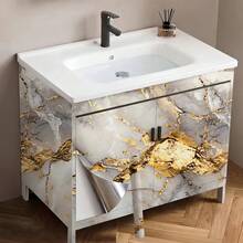 1 Roll Luxury Gold Gilded Texture Sticker - Self-Adhesive PVC Waterproof Wallpaper - Wear-Resistant Scratch-Resistant - Easy To Tear And Apply - Suitable For Wall, Window Sill, Cabinet, Furniture Decoration And Renovation - Home Decor Sticker - Gold-plated Pattern - View 2