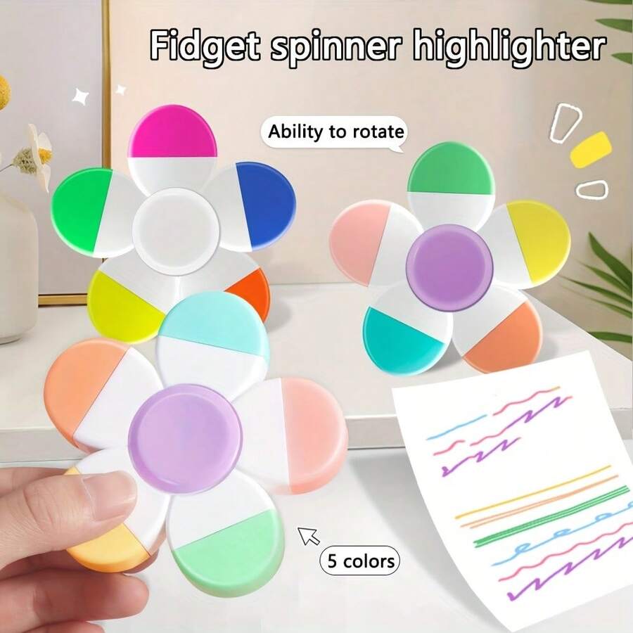 1pc 5-Color Highlighter, Fluorescent Marker, Fun Stress Relief, Eye-Protection Color Marker, Key Point Marking Pen, Student Supplies, Planner Pen, Square Tip, Non-Bleeding, Suitable For Student Classroom Marking And Underlining - Colorful Set - View 1