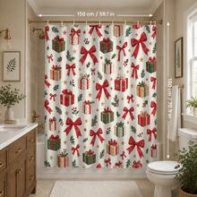 1pc/4pcs Large Bow Gift Box Pine Branch & Star Pattern Multi-Functional Bathroom Decor Shower Curtain Set, Free 12 Hooks, Premium Holiday Atmosphere, Bathroom Mat, U-Shaped Floor Mat And Round Toilet Lid Cover, Suitable For All Occasions, Bathroom Set - Gift Box With Large Bow, Pine Branches, and Stars - View 11
