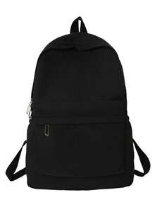 Men Backpack, Solid Black Lightweight Rucksack, Multi Pocket Storage, For Gym Commute Campus & Travel, Minimalist Water Resistant Soft Daypack - Multicolor - View 8