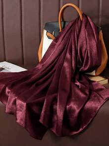 Crinkled Satin Headscarf, No Gift Box Included - SPZ-wine Red - View 3