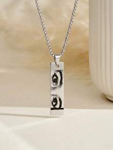 Men's Customized Girlfriend Eye Photo Long Bar Pendant, Laser Engraved Eye Photo Square Plate Necklace, Stainless Steel Corn Chain Eye Pendant - Multicolor - View 7