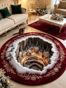 1pc Christmas Town Pattern Round Doormat, Christmas Gift, Door Mat, Small Rug, Welcome Mat, Carpet, Floor Mat, Outdoor Doormat, Kitchen Rug, Home Decor, Front Door Mat, Area Rug, Outdoor Mat - Multicolor - View 3