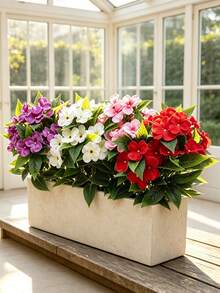 2pcs Impatiens Artificial Flowers | Multi-Color Faux Flower Planter, Stylish Decor For Patio & Balcony, Long-Lasting Fake Flowers, Home Outdoor Landscaping Must-Have, Table & Window Display Bouquet, Plastic, Suitable For Spring, Thanksgiving - Impatiens - View 10