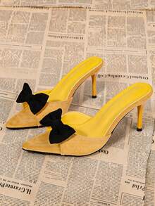 Pointed Toe Open Toe Bow Thin Heel Yellow Women's High Heel Sandals, Suitable For Business Party Wedding Nightclub Women's Sandals - Yellow - View 1