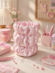 2-Piece 3D Printed Satin Bow Jewelry Storage Tray And Bead Tool Storage Tube Set, Wrinkled Smooth Vanity Desktop Organizer Box, Cute Storage Container For Necklaces, Rings, Makeup Brushes, Sweet Gift For Women And Girls - Multicolor - View 16