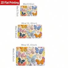 1pc Flannel Bath Mat, Colorful Butterfly Print Bathroom Carpet, Low-Profile Thin Flannel Rug, Non-Slip Rubber Backing, Absorbent Washable Door Mat, Shower Room Carpet, Hallway Entrance Rug, Apartment Home Decor, RV Camping Mat, Birthday Party, Housewarming Gift - Multicolor - View 3
