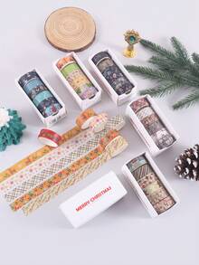 6 Rolls/Box, Christmas Pattern Washi Tape, Retro Style Diary DIY Decoration Materials Handbook Tape Set, Creative Masking Tape, Scrapbook Decoration Tape - Sets - View 4