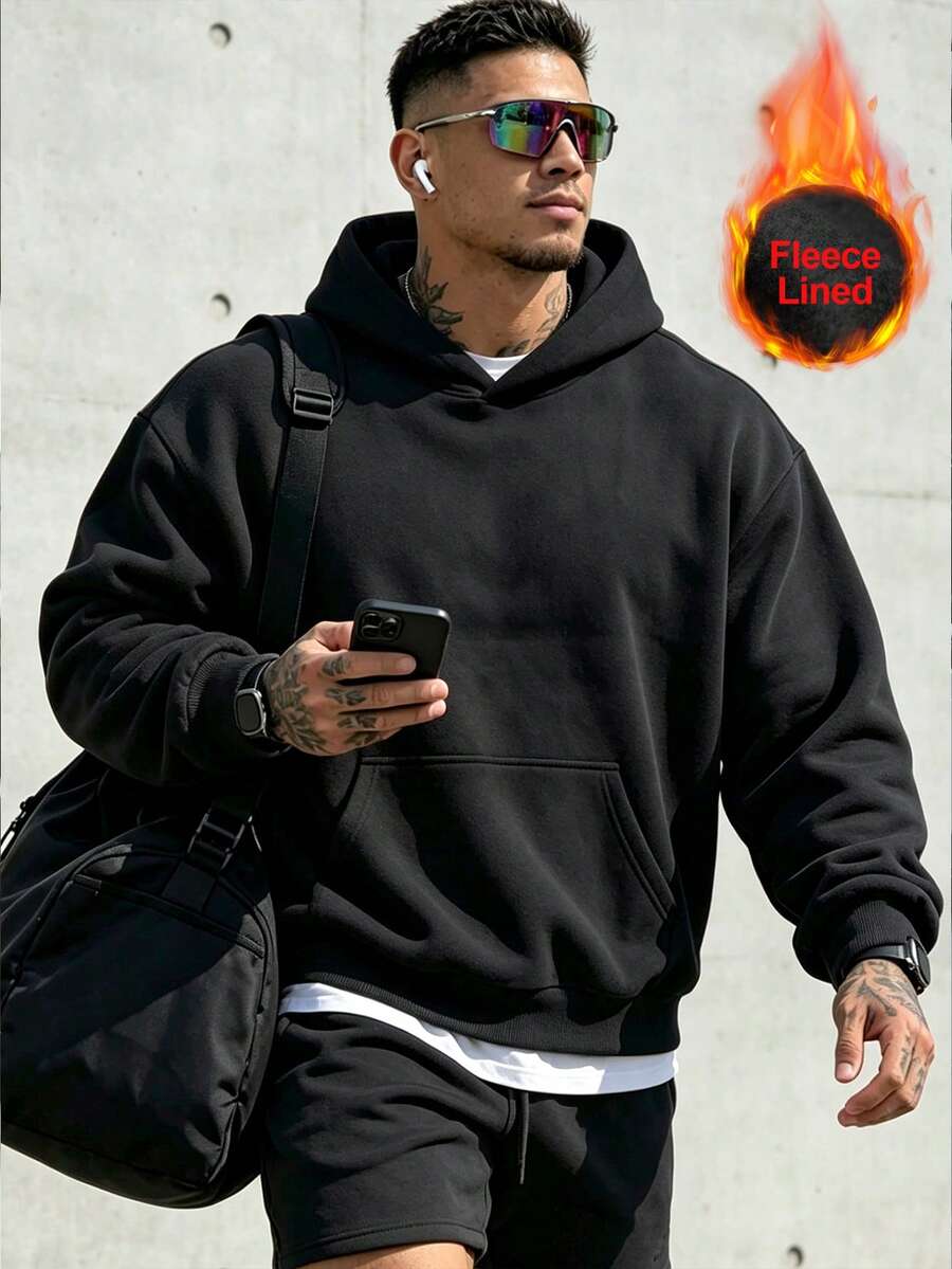 Men's Autumn/Winter Casual Street Style Distressed Washed Tie-Dye Fleece Lined Loose Fit Sweatshirt - Black - View 1