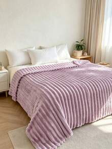 1pc Luxury Double-Sided Faux Rabbit Fur Blanket - Comfortable Striped Flannel, Medium Thickness, All-Season Use, Soft And Warm, Suitable For Napping, Office, Camping, Sofa - Multi-Functional Polyester Bed Cover, Christmas Gift - Purple - View 4