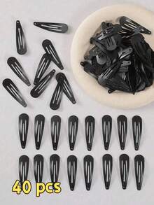100pcs/Set 1.96 Inch Black Elastic Hair Clips, Non-Slip Snap Hair Clips, Cute Y2K Hair Clips, Braiding Bangs Makeup Bathing, Women's Daily School Hair Accessories - Black - View 8