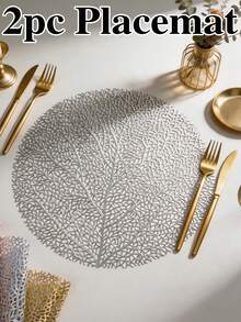 12pcs, Gold Hollow PVC Placemats, Washable Tabletop Decor Mats, Non-Slip Odorless Tableware Pads, Durable Highly Attractive Coasters, Suitable For Restaurants, Cafes, Homestays, Applicable For Festivals, Parties, Gatherings, Birthdays, Weddings, Dinner Parties. - Multicolor - View 8
