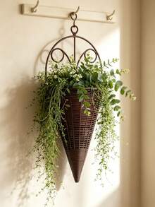 6pcs/4pcs Creative Simulation Fan Hanging Vase Flower Basket Triangle Wall Art Rattan Woven Wall Hanging Flower Device Indoor Decoration Hanging Basket Flower Pot Holder - Flower Basket - View 13