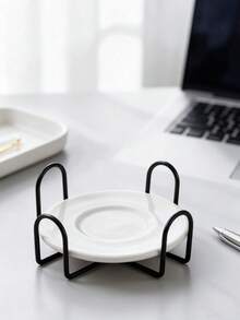 Ceramic Coaster Iron Coaster Holder 4pcs/6pcs Set Storage Organizer Set Coaster Rack Cup Holder - Black - View 10