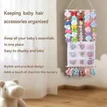 1pc Girls Bow Headband Storage Organizer, Hair Clip & Hair Accessory Storage, With 9 Mesh Pockets, Wall Hanging Decor For Girls Room - White - View 9