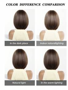 Brown Blonde Highlight Short Layered Pixie Wig For Women, 8 Inch Natural Looking Bob Wig With Side Bangs, Synthetic Heat Resistant Wig For Daily Wear Office Dating, Elegant And Tasteful - Brown - View 10