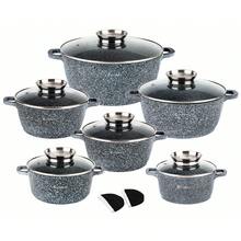 Elitehoff 14-Piece Nonstick Cookware Set, Marble-Coated Aluminium Pots With Glass Lids, Induction & Gas Compatible, Black Or Grey - View 12