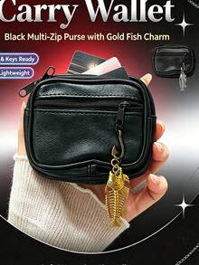 Túi đựng nhiều ngăn phong cách Gothic tối màu, ví đen kèm móc treo mặt dây chuyền khung xương cá kim loại, túi đựng thẻ kéo khóa cầm tay, túi tổ chức đựng cáp dữ liệu và son môi, phụ kiện thời trang đường phố cho đi chơi hàng ngày và du lịch - Nhiều màu - Xem 5