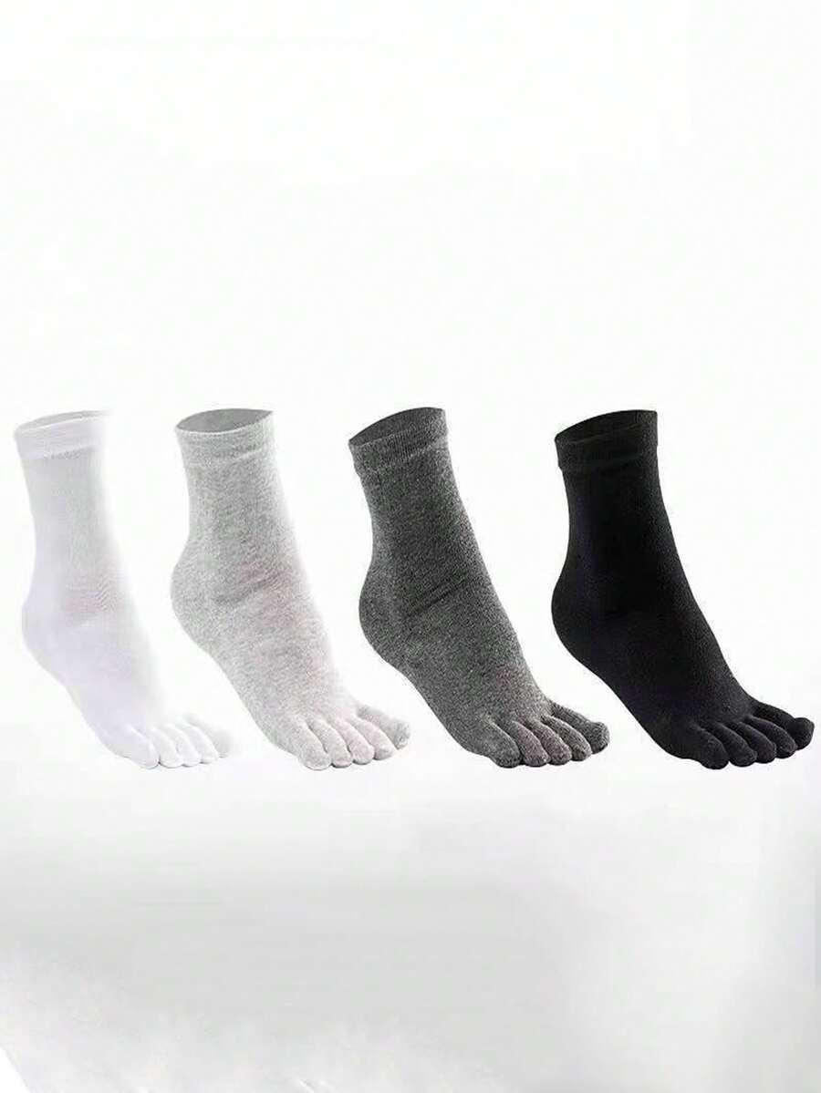 2/4/8 Pairs Minimalist Solid Color Unisex Five-Toe Socks, Moisture-Wicking Split-Toe Design, Multi-Color Options, Sports & Casual Socks - Multicolor - View 1