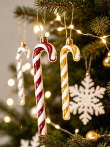 3pcs Christmas Twisted Candy Cane Hanging Ornaments, Multicolor Christmas Tree Decorations, Home Christmas Party Decor - A - View 2