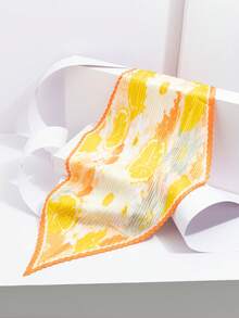 1pc New Summer Fresh Lemon Fruit Floral Pleated Silk Scarf, Satin Pointed Triangle Necktie, Spring/Summer Outfit Bag Decoration Small Scarf - Multicolor - View 9