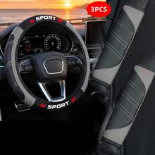 3PCS Car Interior Set, PU Leather No Inner Ring Steering Wheel Cover, Elastic Style, Suitable For 14.5-15inch Steering Wheel, Seat Belt Shoulder Pad, Car Interior Protection Cover - Multicolor - View 12