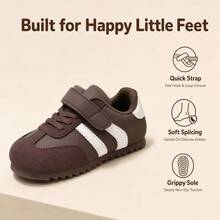 Kids' Retro Training Shoes, Hook-And-Loop Colorblock Casual Sneakers, Unisex Versatile Daily Slip-On Shoes - Brown - View 4