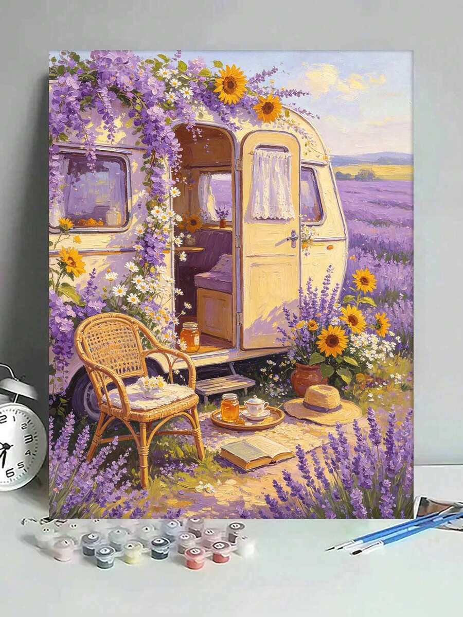 1Pc Digital Oil Painting Kit, Lavender Field RV, Diy Paint By Number Arts And Crafts For Adults, Wall Decoration Art, Canvas Painting, Holiday And Party Gifts.