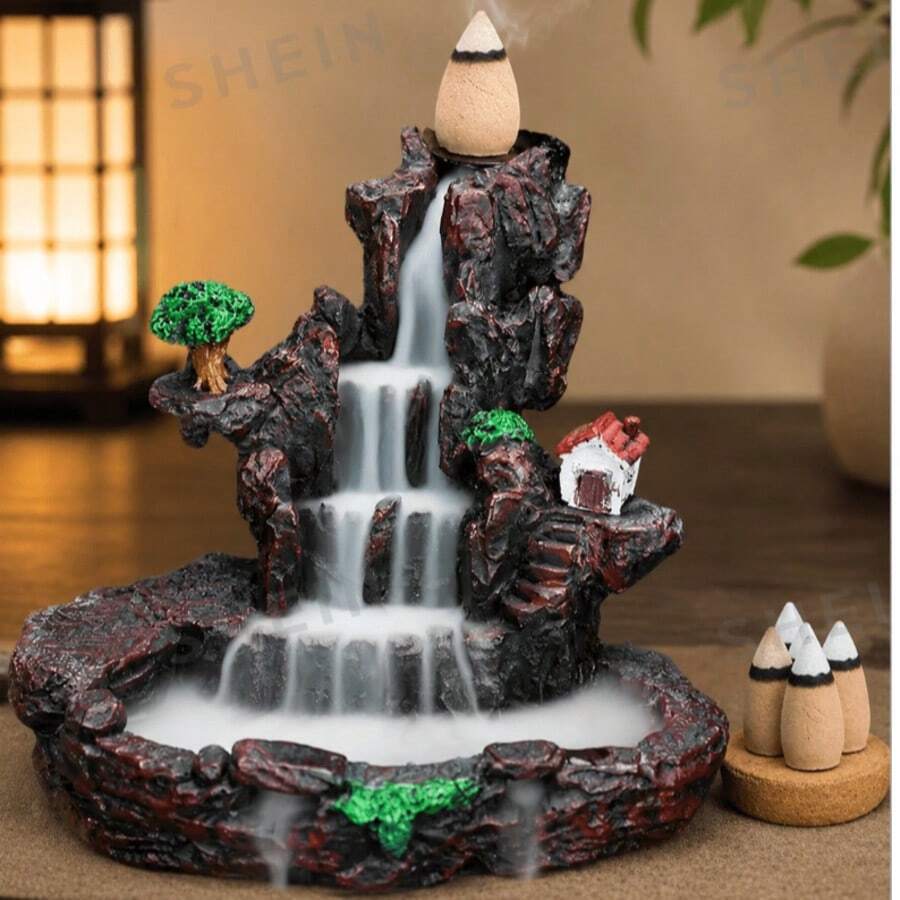 1 cái lư hương chảy ngược phong cảnh Zen 2D chân thực, 2 kiểu, giá đỡ hương hiệu ứng thác nước, trang trí phòng trà phòng học, quà tặng sáng tạo (không kèm hương chảy ngược) - Lư hương có dòng nước chảy - Xem 1