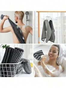 1pc African Style Frosted Mesh Bath Towel Set, Long Bath Sponge, Back Exfoliating Scrub Cloth, Suitable For Cleaning Back Skin During Bathing, Unisex - Multicolor - View 8
