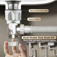 1pc Bathroom Sink Drain Kit With Expandable P-Trap, Direct Or Side Installation - Durable Stainless Steel And ABS Material, Drain Pipe, Home Decor Bathroom Product, Bathroom Sink Accessory, Bathroom Sink Drain Pipe Kitchen Accessory - B - View 8