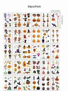 30 Sheets Halloween Temporary Tattoo Stickers, Including Scary Pumpkin, Ghost, Cat, Witch, Bat And Spider Patterns, Waterproof Fake Tattoo Suitable For Men And Women Party Favors Body Decoration, Cute Cartoon Tattoo Stickers - Multicolor - View 6