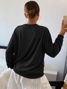 Women's Gradient Long Sleeve Athletic Sweatshirt, Crew Neck Ribbed Cuff Training Top For Fitness And Daily Casual Wear - Black - View 5