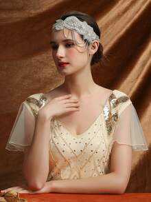 1Pc 1920s Flapper Headband Rhinestone Roaring 20s Great Gatsby Elastic Band Headpiece Themed Party Hair Accessories - White - View 2