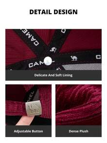 CAMEL CROWN Topi Baseball Corduroy Bertepi Lebar Unisex, Gaya Kasual Amerika - Burgundy - View 4