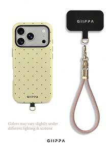 GIIPPA 1件淺黃色背景配波爾多紅波點圖案設計，Phone 17 Pro Max 手機殼 + 手鍊，適用於 Phone 16 Pro Max、15 Pro Max、14 Pro Max，韓式高端時尚有趣手機殼，適用於 11/12/13/14/15/16 Pro Max Plus，優雅設計適合男女，聖誕節、情人節、復活節、婚禮季送給女友的完美禮物！ - 黃色 - 查看 3