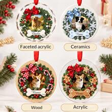Custom Dog Photo Christmas Ornament, Personalized Name Pet Keepsake, Festive Wreath Tree Decoration, Customized Picture Wall Hanging Decor, Customizable Holiday Party Decor, 2026 Christmas Tree Decorations, Christmas Gift For Pet Lovers, Home Decor - Style a - View 5
