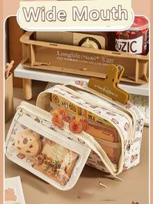 Capybara Large Capacity Transparent Flip Top Pencil Case, Multi-Layer Zipper Design Holds 80 Pens, Cute Multifunctional Storage Bag, Student Stationery Box Makeup Bag, Back To School Essential - A - View 4