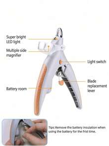 1pc 5X Magnifying Pet Nail Clipper With LED Light, Pink And Yellow, Suitable For Small Pets - B - View 10