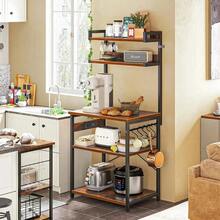 Estante Organizador para Cocina de 5 Niveles con Enchufes Integrados y Ganchos, Mueble de Almacenamiento Multifuncional para Microondas, Cafetera, Horno, Utensilios y Electrodomésticos, Amplio Espacio para Mantener la Cocina Ordenada, Diseño Práctico y Resistente para Hogar y Departamento - Negro - Ver 5