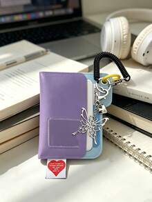 Card Holder Keychain Multi-Slot Card Holder, Spring Rope Strap With Hollow Metal Butterfly & Heart Pendant, Colorblock Layered Card Sleeve; Suitable For Students, Office Workers, Can Store Campus Card, Access Card, Daily Commute, Campus Travel, Valentine's Day, Birthday Gift, Sweet Cool Y2K Style Portable Storage, Creative Small Gift For Best Friends - Multicolor - View 8