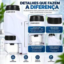 MINI MICROSCÓPIO PORTÁTIL INFANTIL COM LÂMINAS BIOLÓGICAS E SUPORTE PARA CELULAR 60X A 180X - A - Visão 7
