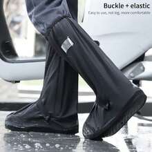 High-Top Rain Shoe Covers, Thickened Waterproof Rain Boots, Creative Waterproof Motorcycle Riding Bicycle Rain Boots, Rain Shoe Covers, Rain Boot Covers, Unisex Adult Shoe Covers, Wear-Resistant High-Top Style, Designed For Rainy Days, Rainproof, Waterproof, Thickened Design - Black - View 1