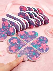 Nail Care Tool Set, Purple Heart-Shaped Floral Pattern Polishing Nail File, Nail Edge File, Frosted Shaping And Polishing Strip, Suitable For Beginners And Nail Salons - Multicolor - View 2