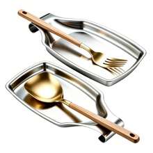 1/2pcs Kitchen Spoon Holder, Spoon Rest, Elegant Cooking Utensil Rack, Heat-Resistant Countertop Utensil Holder, Dishwasher , Perfect Gift For Wedding, Housewarming, Valentine's Day - Silver - View 2