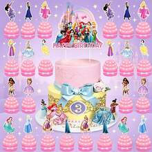 Princess Theme Birthday Cake Decoration Set, Happy Birthday Main Cake Topper, Princess Character Cupcake Decorations, Princess Style Dessert Decorations, Birthday Party Cake Decor Supplies - View 1